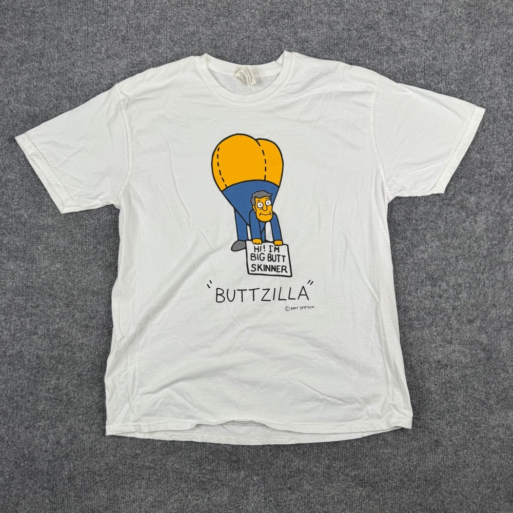 Comfort Colors T-Shirt Mens XL White Buttzilla Big Butt Skinner Simpsons Graphic - Picture 2 of 7